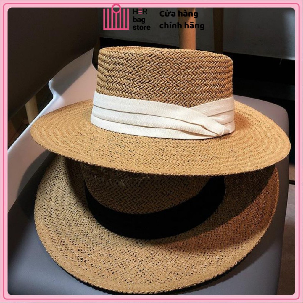 Mũ cói NỮ Unisex ĐI BIỂN đi chơi thời trang GẮN RUY BĂNG XẾP NẾP SIÊU SANG Herbagstore