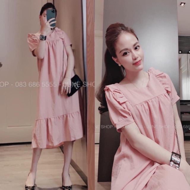 Váy bầu thiết kế HT( bèo vai Trơn vải xịn)