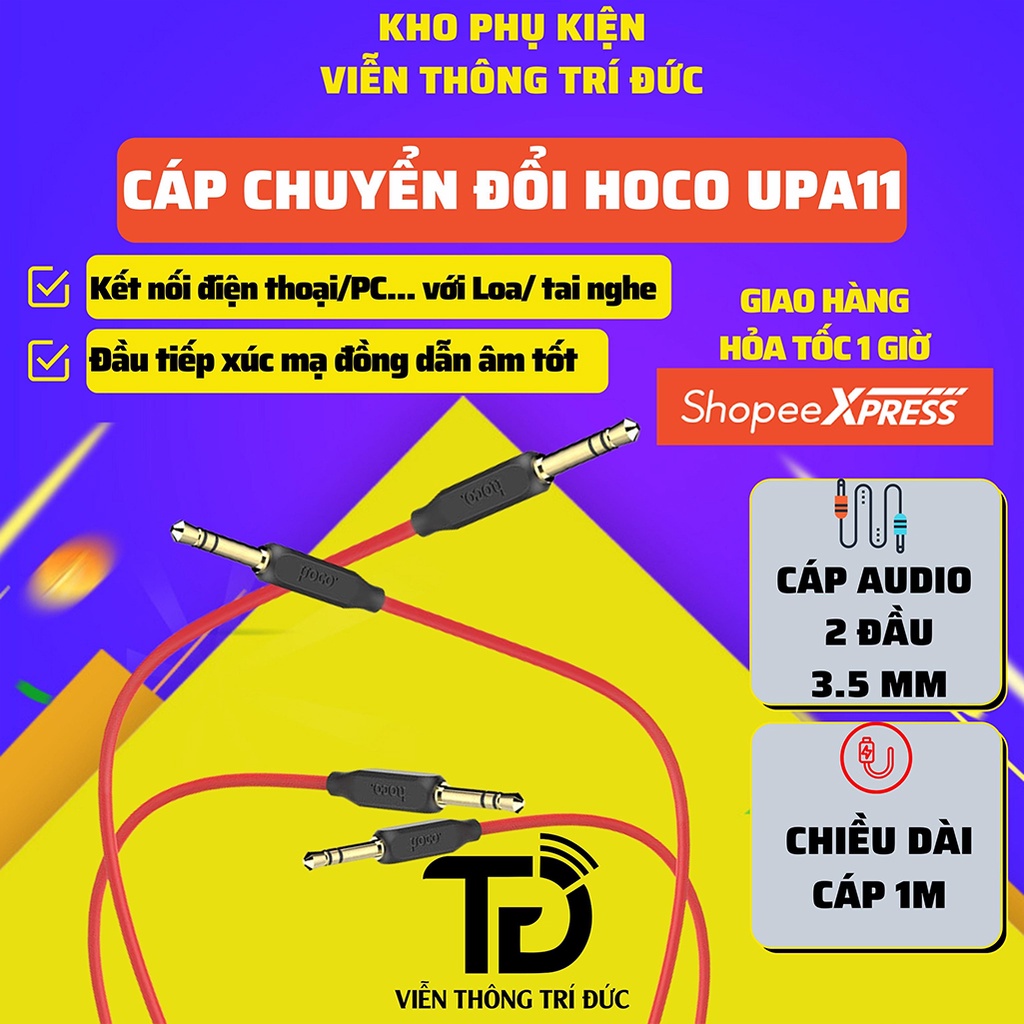 Cáp Chuyển Âm Thanh 3.5Mm 2 Đầu HOCO UPA11 Dài 1M Jack 3.5mm Kết Nối Âm Thanh Từ Điện Thoại/ PC Ra Loa/ Tai Nghe