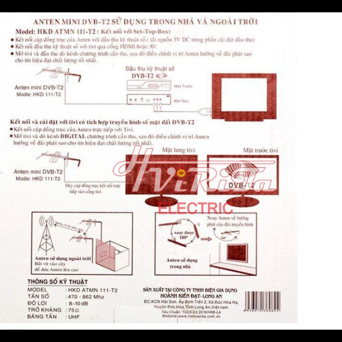 Anten tivi kỹ thuật số mặt đất DVB - T2 111 T2 113 T2 HVIRITA