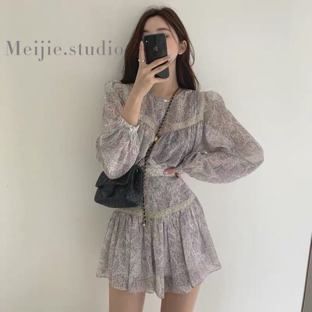 set áo voan tay dài phối chân váy bo chun xòe xinh xắn có tách lẻ | hàng order thường về sớm hơn dự kiến ko hủy