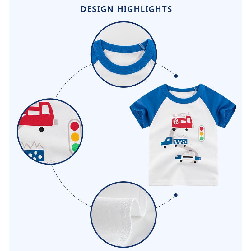 Áo Thun Tay Ngắn In Hình Xe Cảnh Sát / Xe Cứu Hỏa Dễ Thương Cho Bé Trai