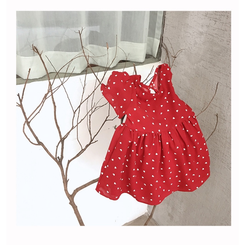 Váy mùa hè cho bé gái, váy đỏ trái tim in tràn dáng babydoll chất lụa Hàn cực xinh cho bé
