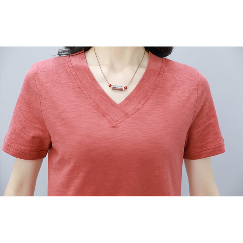 Áo cotton 100% cổ tim cộc tay  - Thoáng và mát
