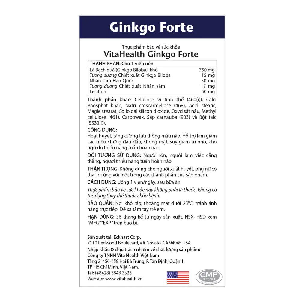 VitaHealth Ginkgo Forte Hỗ Trợ Cải Thiện Chức Năng Thần Kinh và Trí Não 0304804