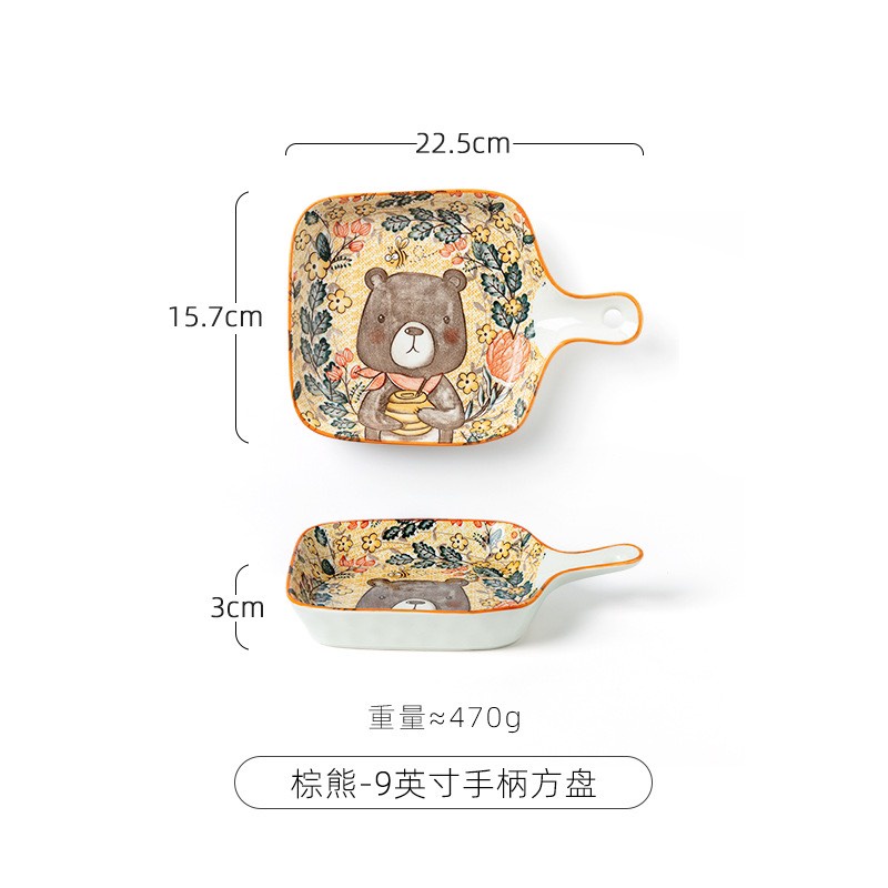 Bộ Chén Bát gốm sứ cao cấp, khay dĩa decor nhà bếp hình gấu xám.
