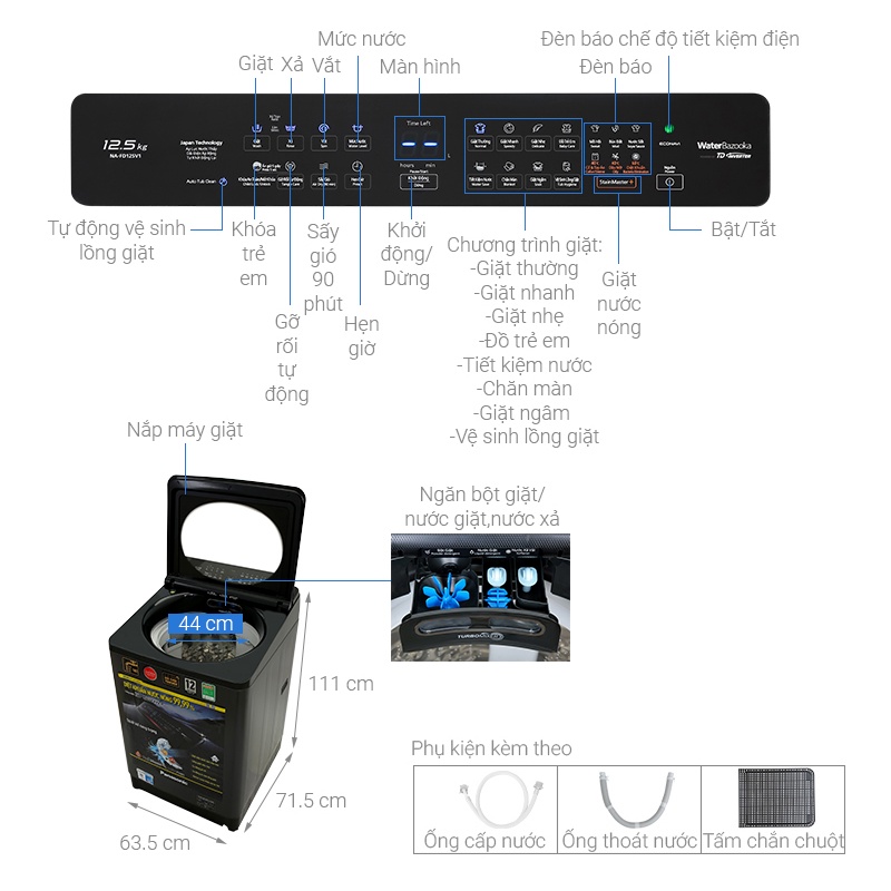 Máy giặt Panasonic Inverter 12.5 Kg NA-FD125V1BV 2021 - ĐIỆN MÁY KHO RẺ