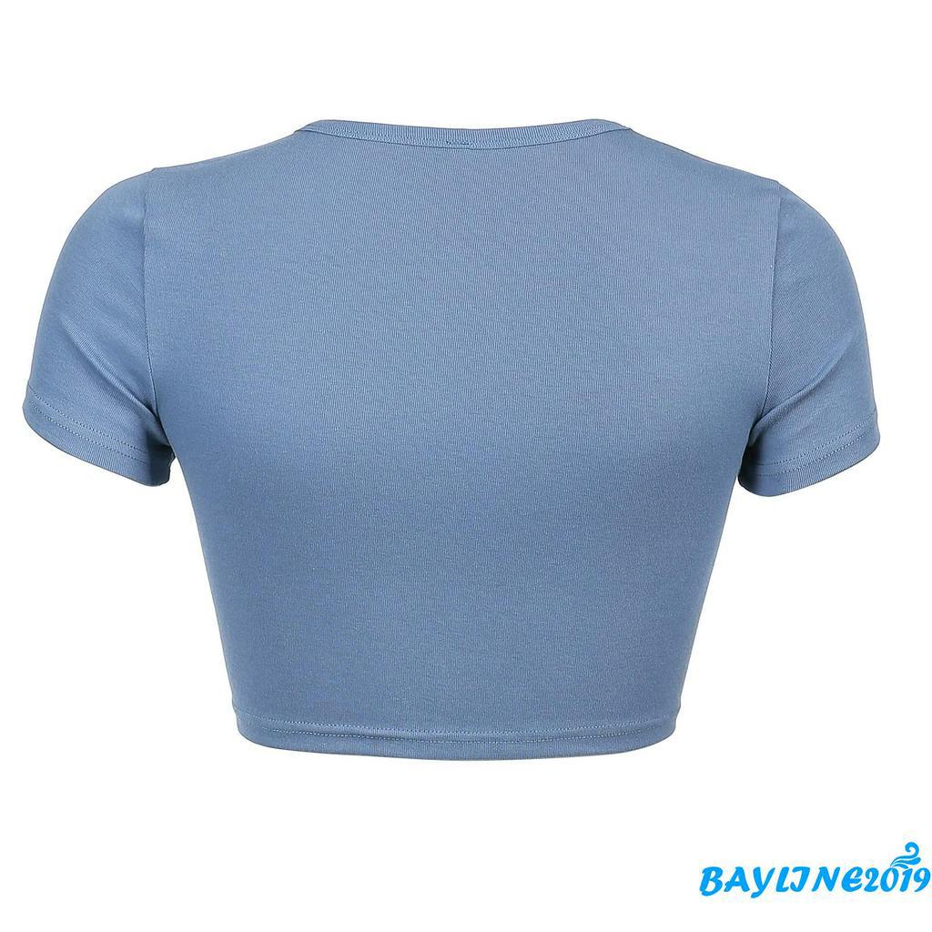 Áo Thun Lửng Ngắn Tay In Chữ Thời Trang Cho Nữ