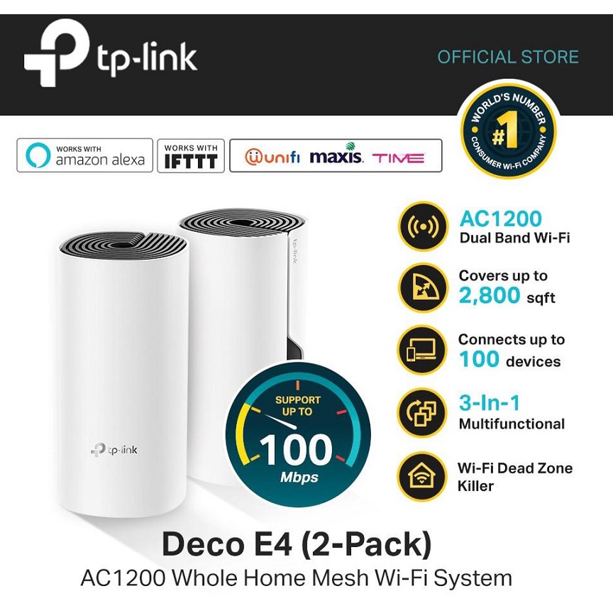 Hệ Thống Wifi Mesh TP-Link Deco E4 (2-pack) Dành Cho Gia đình Chuẩn AC 1200Mbps