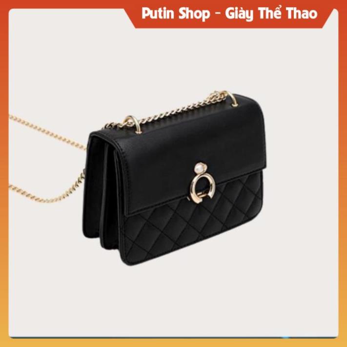Túi xách nữ đeo chéo thiết kế ô trám nắp gập xịn, Túi sách thời trang đi làm đi chơi các mầu trắng đen