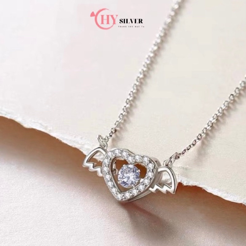 Dây chuyền bạc ý s925 cánh thiên thần trái tim angle heart đính đá nhỏ xinh nhẹ nhàng nữ tính dây chuyền nữ bạc thật