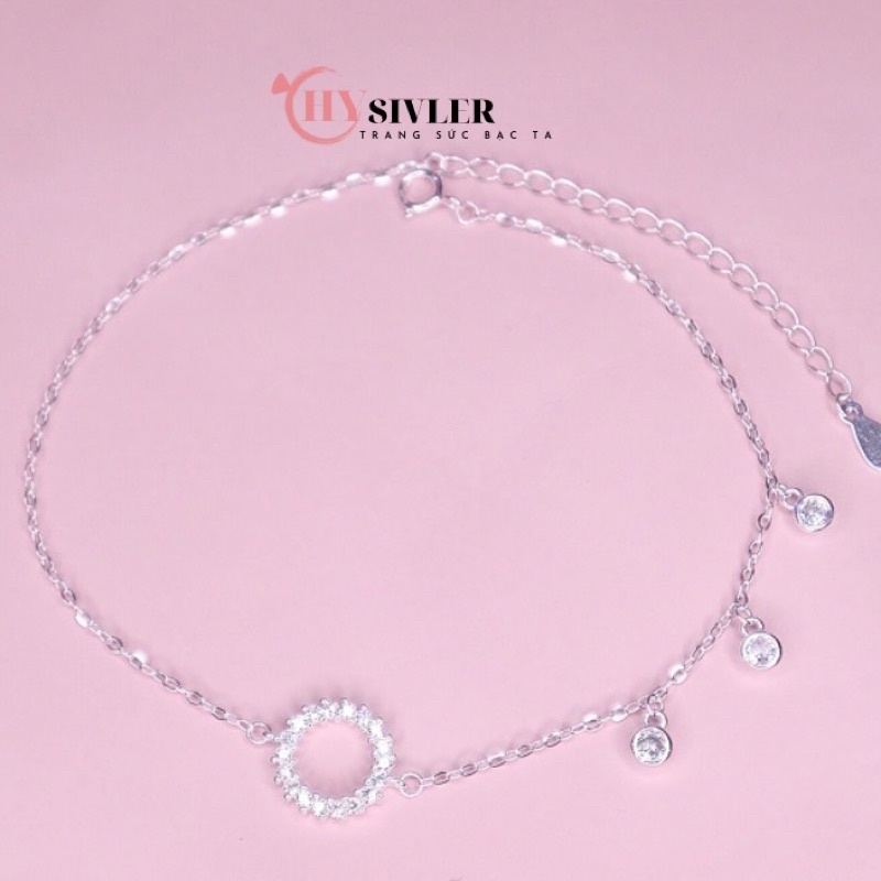 Lắc chân bạc ta huyền thoại biển xanh mặt trời 3 đá rơi xinh xắn lắc chân nữ bạc thật nạm đá hình tròn