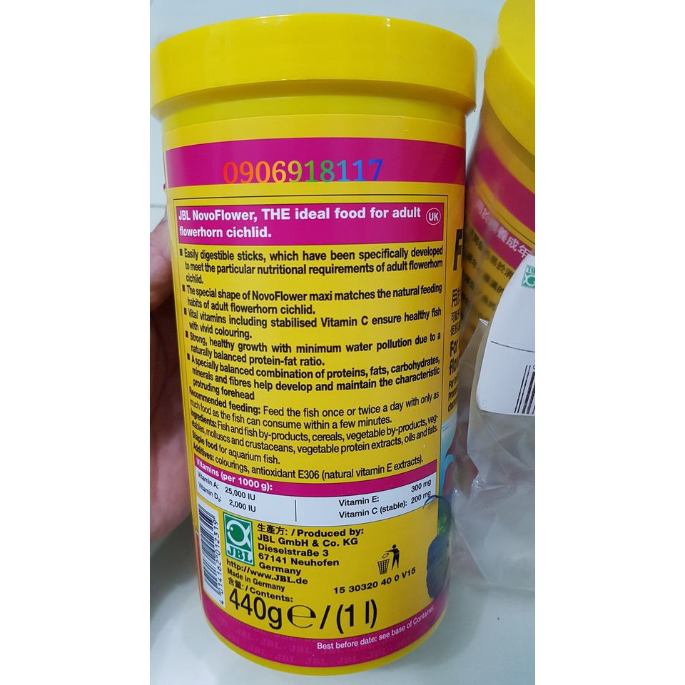 Thức Ăn Cá La Hán Lên Đầu Màu Châu, JBL Đức, Hộp 440gr. Hàng Công Ty