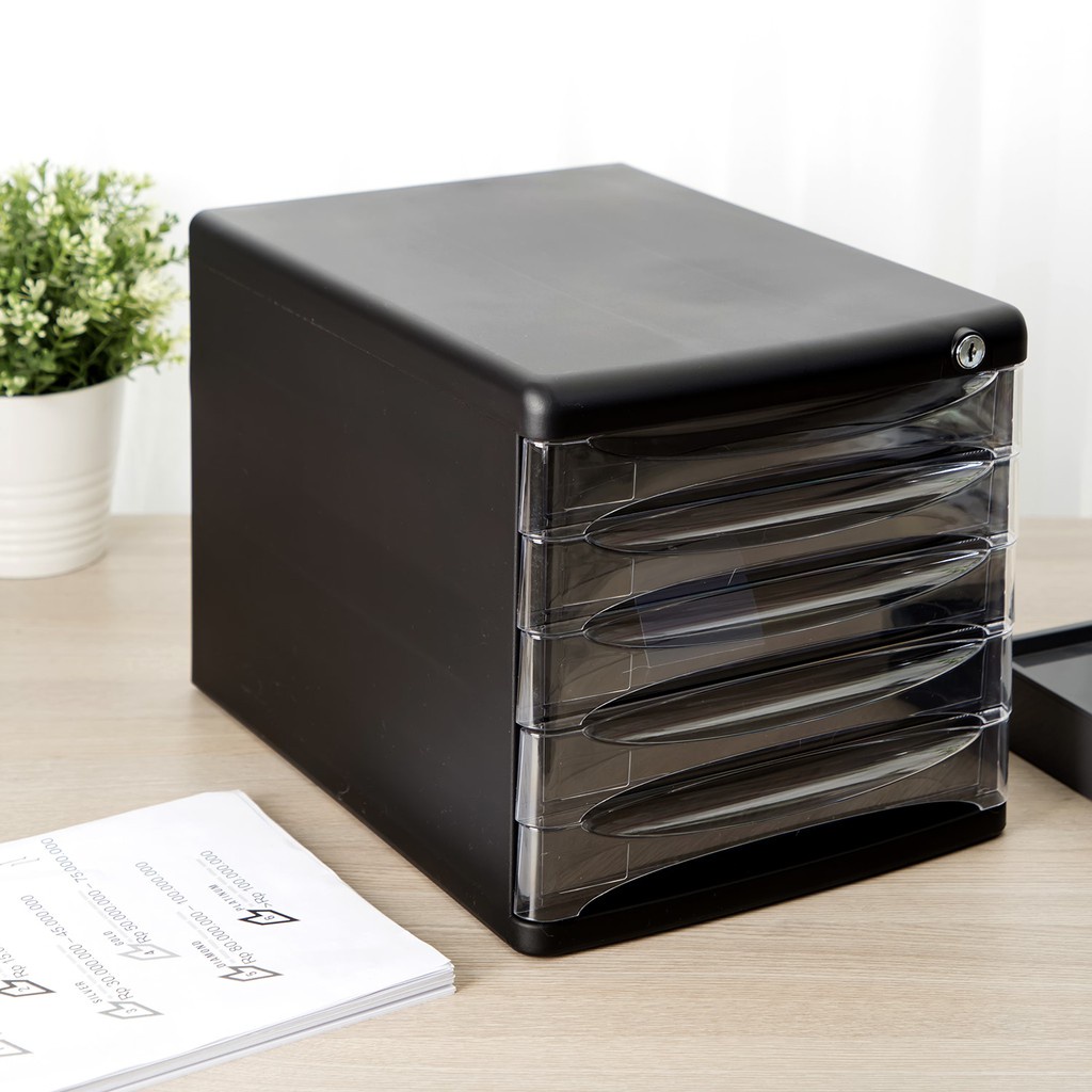 Tủ tài liệu 5 ngăn Deli, Ghi xám/Đen - E9795 .