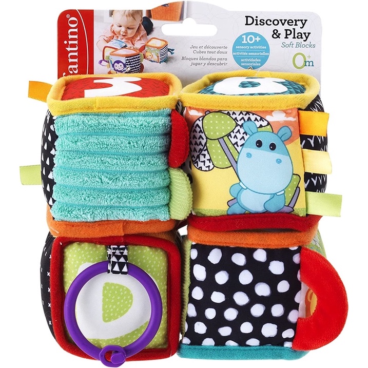 Set 4 khối đồ chơi vải khám phá phát triển các kỹ năng cho bé Infantino - Discover and Play Soft Blocks