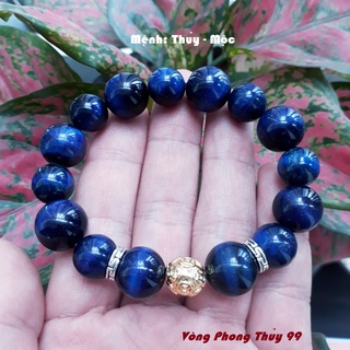 Vòng tay đá mắt hổ xanh dương mệnh thủy, mộc .❣️ mix charm bi kim tiền