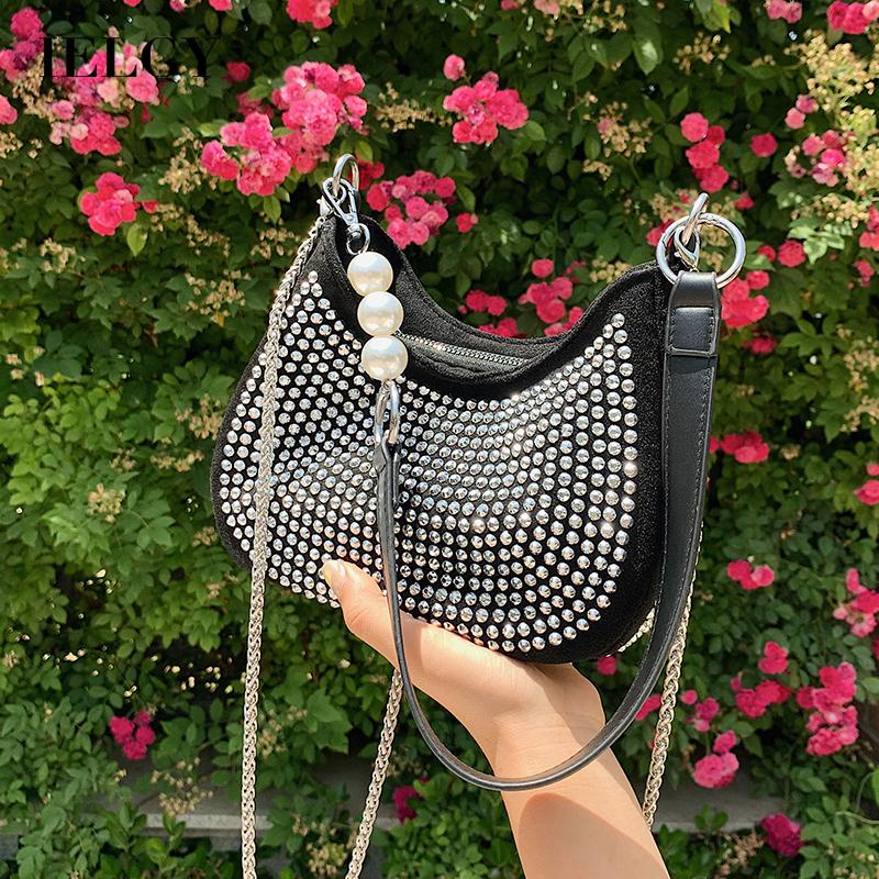 Túi đeo vai IELGY đính kim cương sáng phối chuỗi hợp xu hướng phóng khoáng thiết kế kiểu Pháp cho nữ