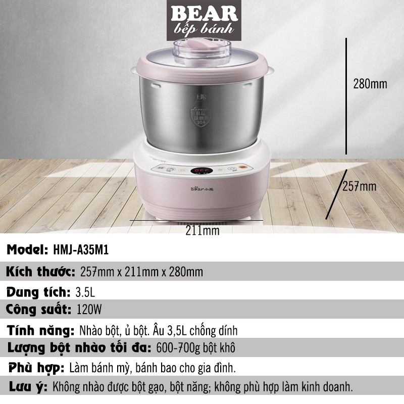 Máy Nhồi Bột BEAR 3,5L. Nhào bột bánh mỳ, bánh bao. Hàng chính hãng, bảo hành 12 tháng