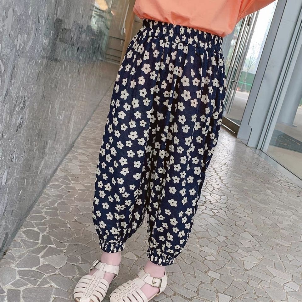Quần dài mỏng in họa tiết hoa giản dị chống muỗi thời trang mùa hè Hàn Quốc mới cho bé gái