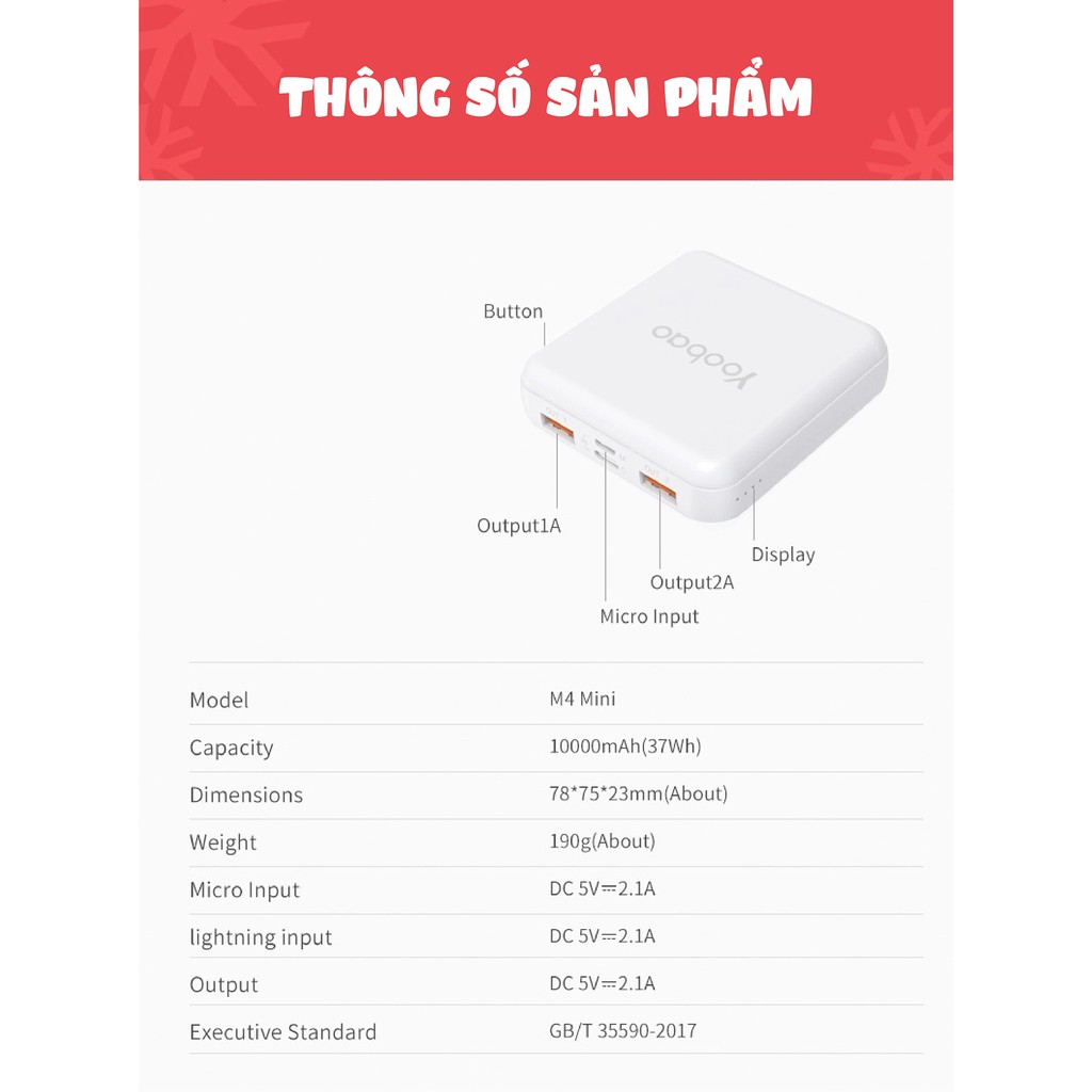 Sạc dự phòng mini dễ thương 10000mAh Yoobao M4 mini - Sạc đồng thời 2 cổng - Hàng chính hãng