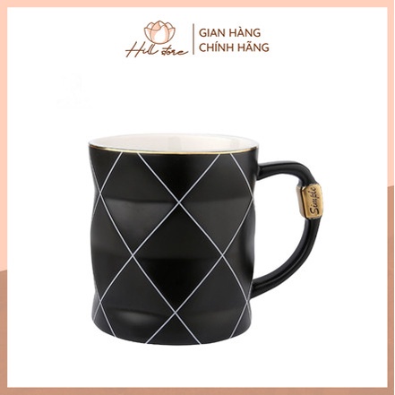 Cốc sứ giữ nhiệt cao cấp 480ml, cốc văn phòng, ly sứ uống nước họa tiết kim cương