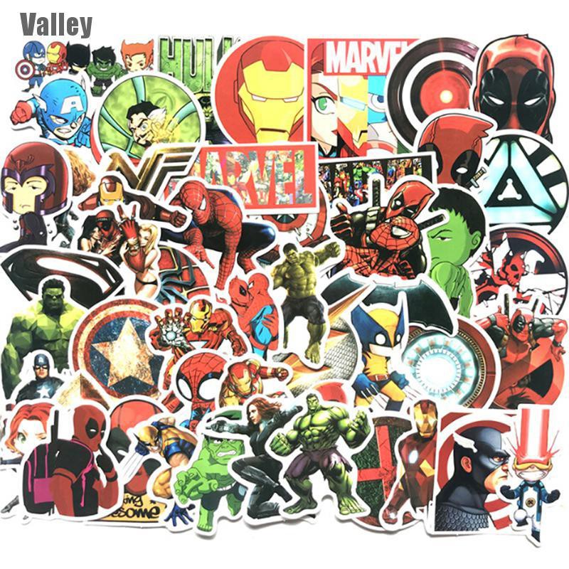 Set 50 Miếng Dán Trang Trí Laptop Hình Marvel Nhiều Màu Chống Thấm Nước