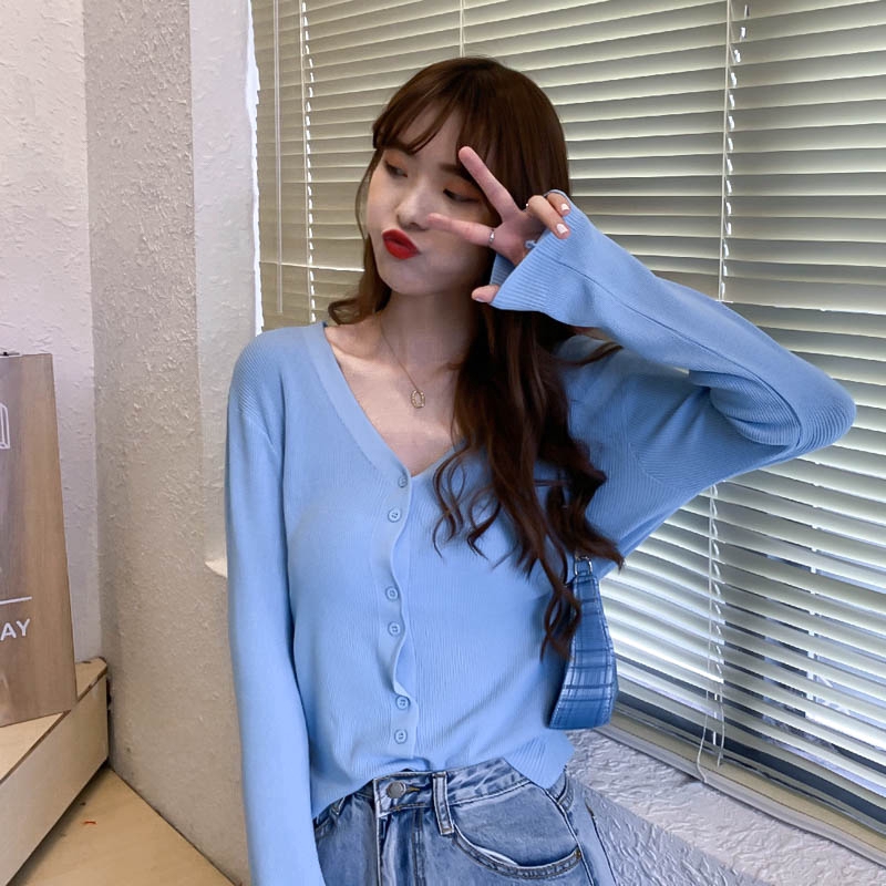 Áo khoác cardigan mỏng tay dài dáng rộng cổ chữ V dễ thương đáng yêu dành cho nữ