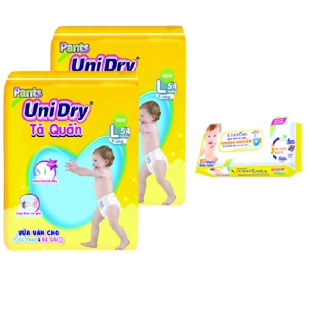 ( Tặng thú bông) Combo 2 tã quần Unidry M60/L54/XL48/XXL44