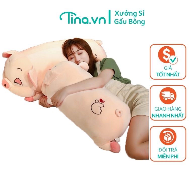 Gấu bông thú nhồi bông heo mắt híp khổng lồ chất liệu bông gòn cao cấp Size 45 -110 cm