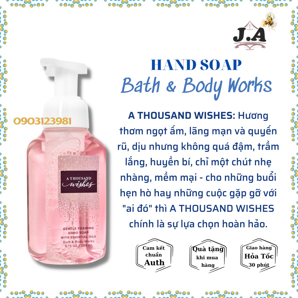 Bộ Sản Phẩm A THOUSAND WISHES Xịt Thơm, Lotion, Sữa Tắm, Nước Rửa Tay, Kem Tay Bath and Body Works