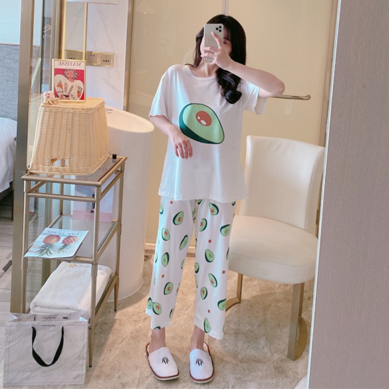 Đồ ngủ nữ cute quần lửng LAMODE, bộ mặc nhà nữ mùa hè quần lửng chất cotton mỏng thoáng mát