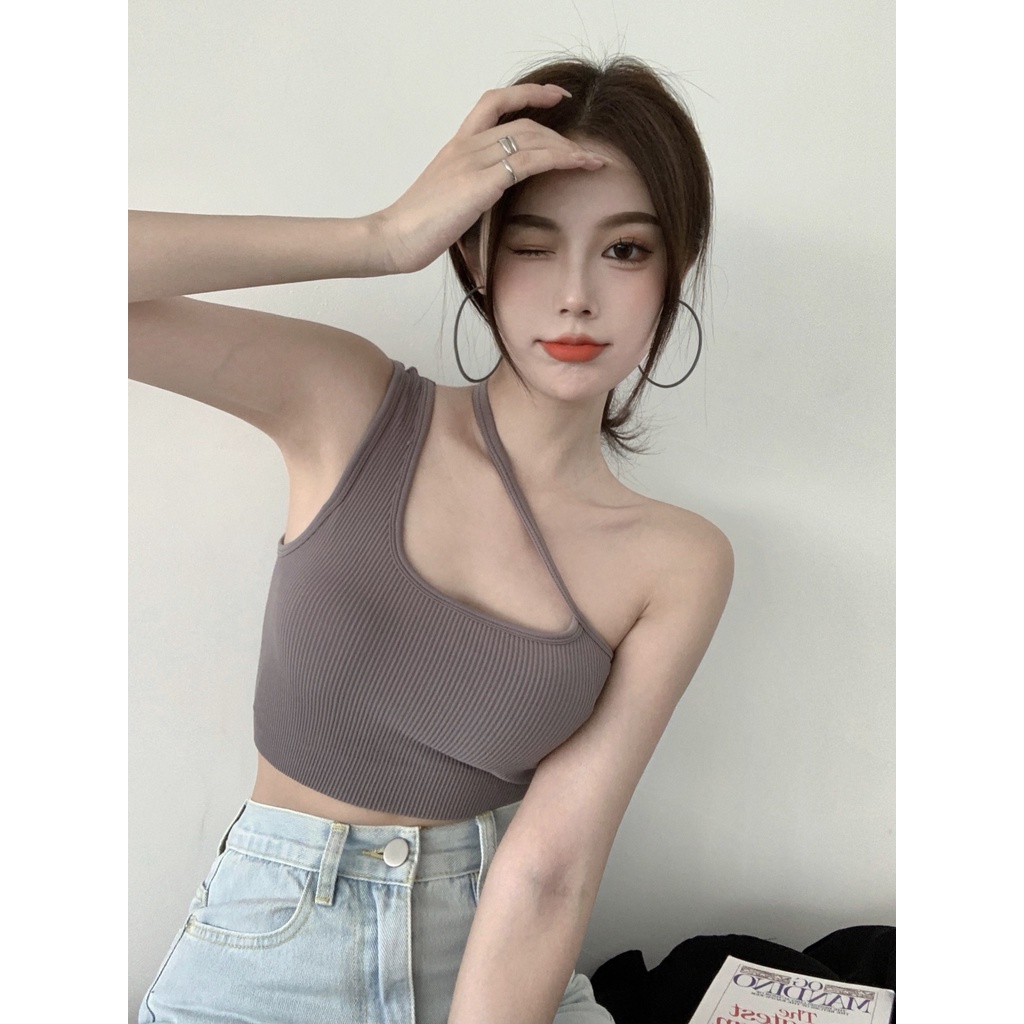 QKOOLE  Áo crop top Hai Dây Màu Sắc Đơn Giản Thời Trang Hàn Quốc Cho Nữ