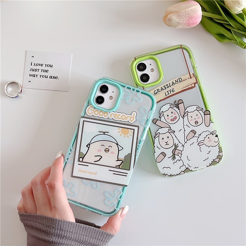 Ốp Điện Thoại Mềm Hình Cừu Xanh 3 Trong 1 Cho iphone 13 12 Mini Pro Max 6 6s 7 8 Plus XR XS Max 11 Pro Max