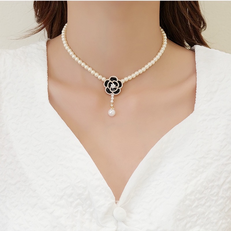Vòng cổ Ngọc Trai Hình Hoa Trà Sang Trọng Cho Nữ