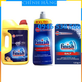 Combo Muối Rửa bát Finish 4kg + Bột rửa bát 2.5kg + Nước làm bóng 1150ml
