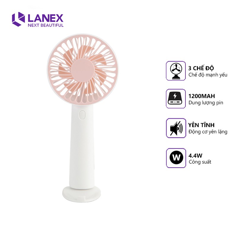 Quạt cầm tay mini Lanex LLS F01 4.4W kèm pin dự phòng 1200mah, giá đỡ