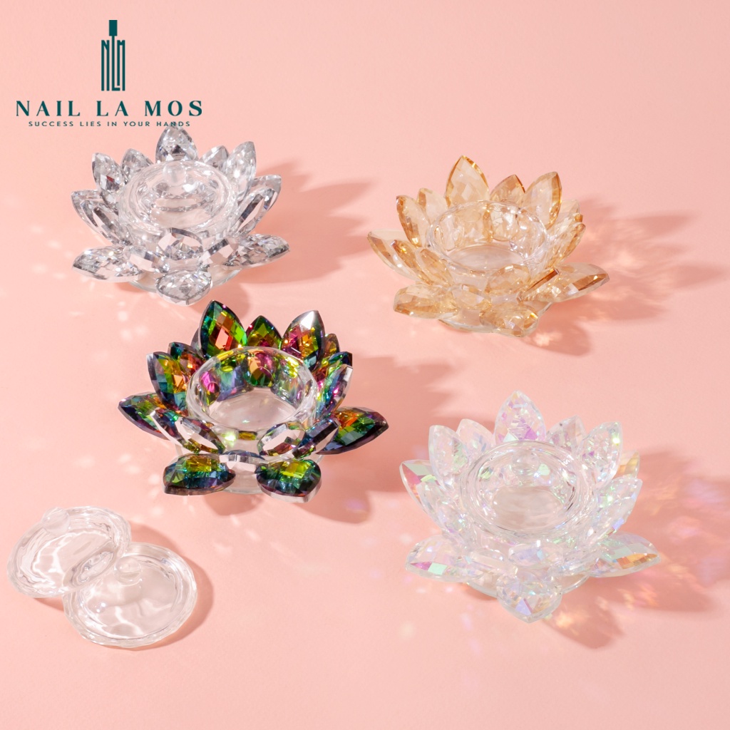 Hũ bông sen đựng lưu huỳnh và bột đắp móng có nắp tiện lợi, nhiều màu lấp lánh sang chảnh