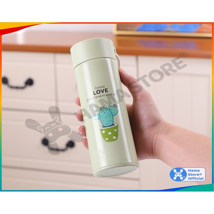 Bình giữ nhiệt xương rồng 400ml 𝗛𝗔𝗠𝗔, lõi thủy tinh bọc nhựa lúa mạch, có dây xách, mã GD_NB_011