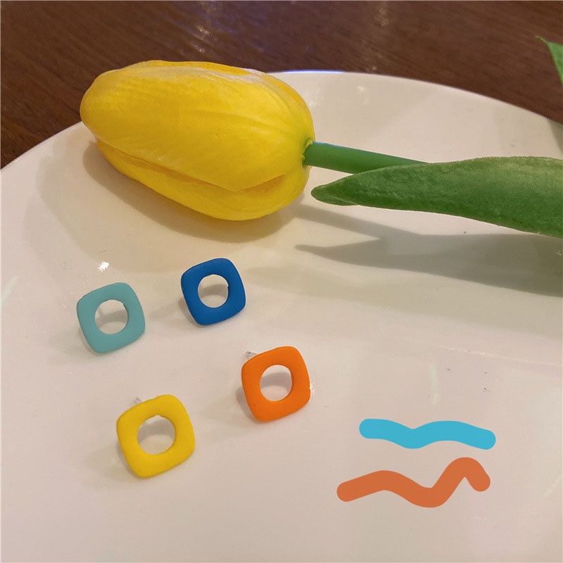 1 Cặp Bông Tai Hình Học Phối Màu Tương Phản Thời Trang Cá Tính