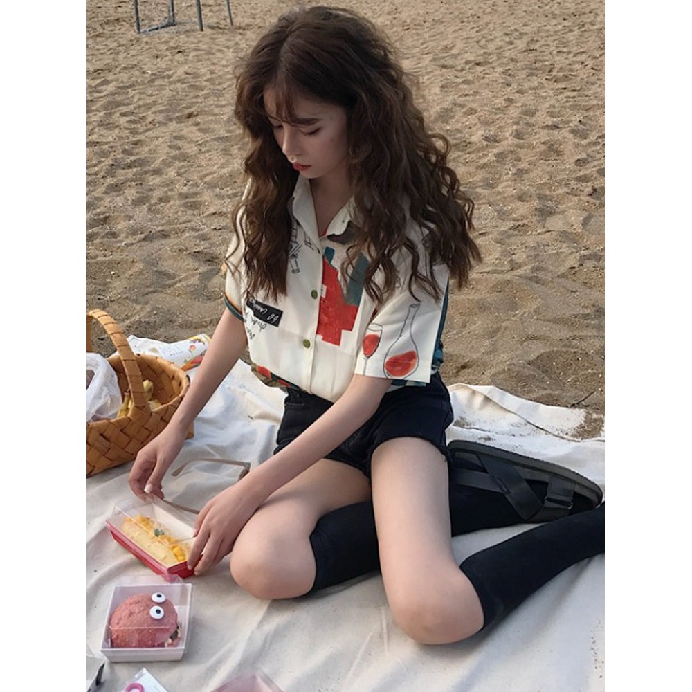 👚 Áo sơ mi nữ phong cách Hồng Kông ngắn tay phối họa tiết thời trang cá tính mẫu mới 2021 | BigBuy360 - bigbuy360.vn