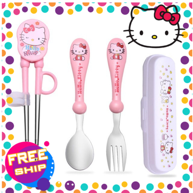 Set thìa dĩa đũa inox Hello Kitty và Doremon