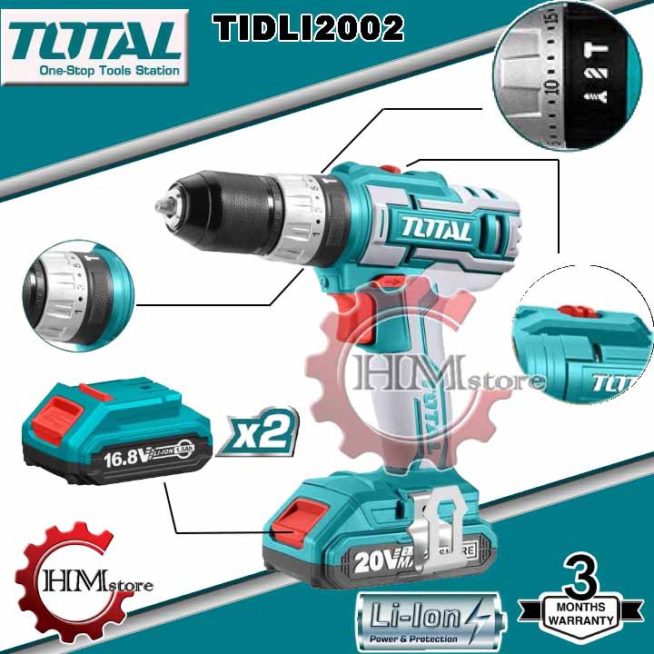 [Chính hãng] Máy Khoan búa dùng pin Li-ion 20V TOTAL TIDLI2002 - Máy khoan pin cầm tay TIDLI2002 20V
