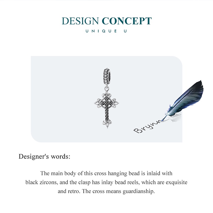 Mặt vòng cổ BAMOER bạc 925 hình thánh giá màu đen phong cách retro cao cấp