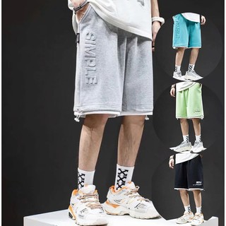Triple A💕Casual shorts male ins tide brand pure color simple contrast color stitching loose straight drape five-point sports pants