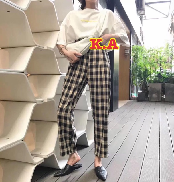 Quần ống rộng kẻ nhiều màu K&A