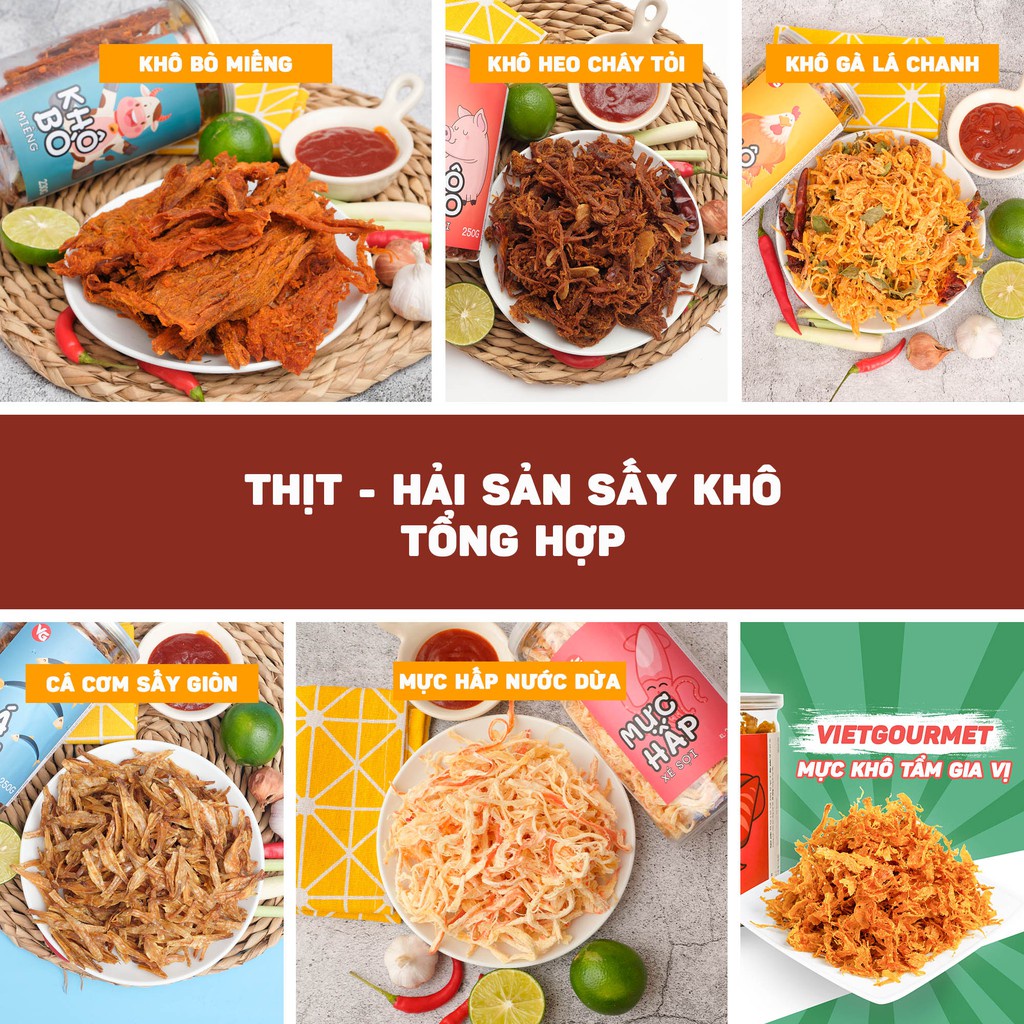 Khô gà lá chanh VIETGOURMET khô gà ăn vặt đặc sản việt ( hộp 200gr )