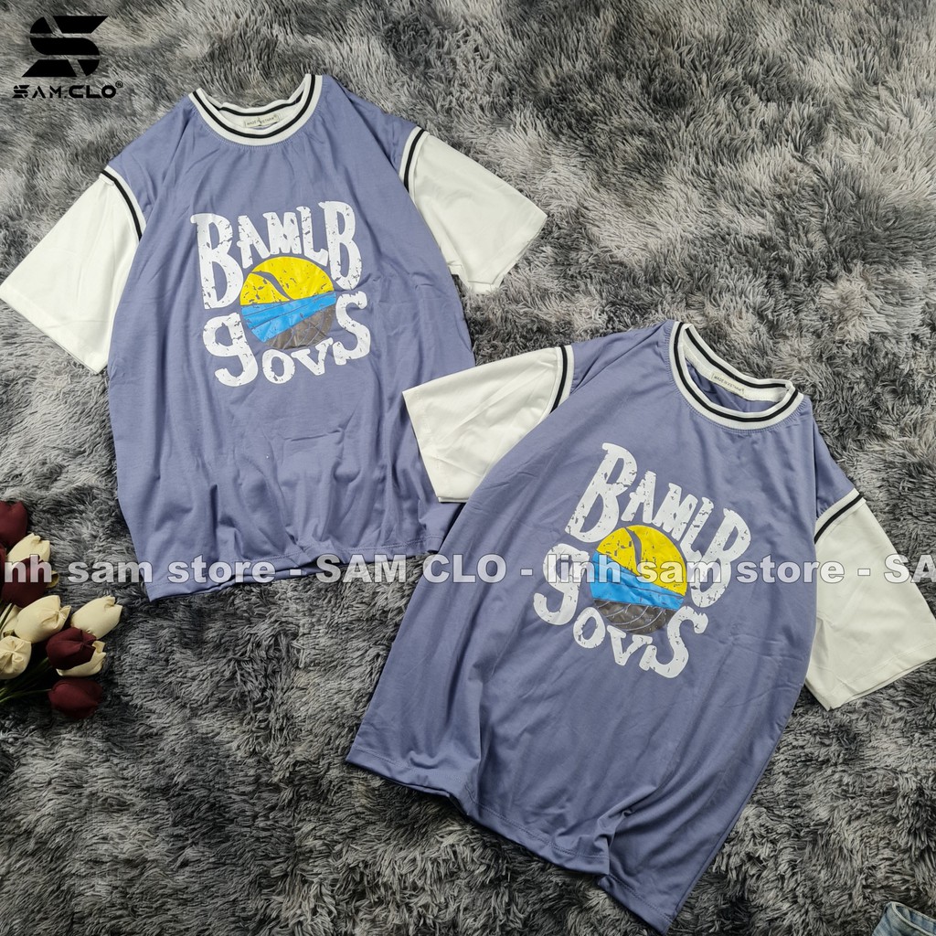 Áo thun tay lỡ nữ SAM CLO sports freesize phông form rộng Unisex, mặc lớp, nhóm, cặp in chữ MLB phối kiểu bóng rổ
