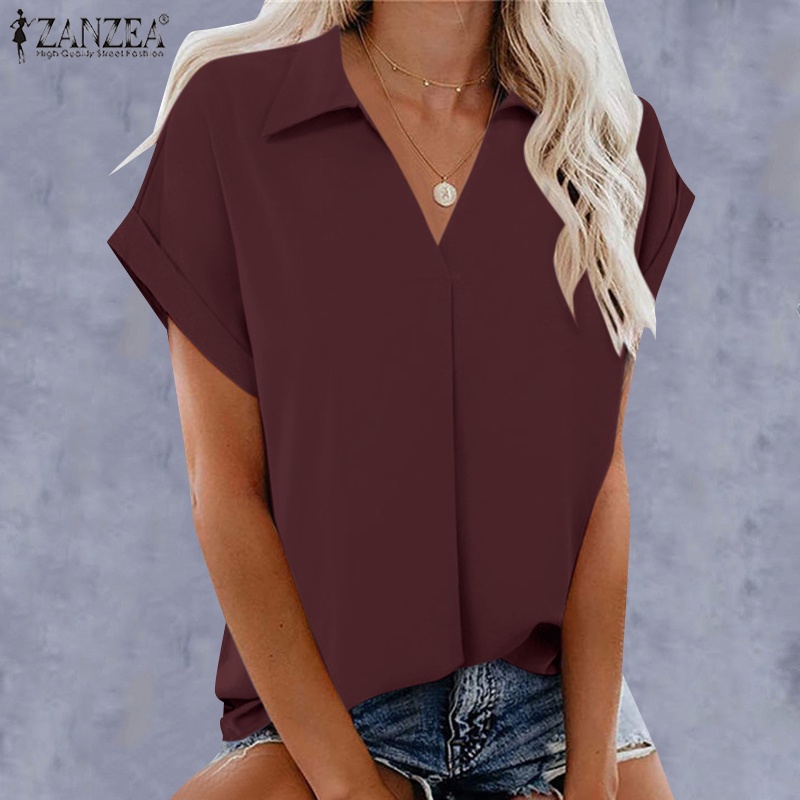 Áo ZANZEA tay ngắn cổ chữ V thời trang dành cho nữ