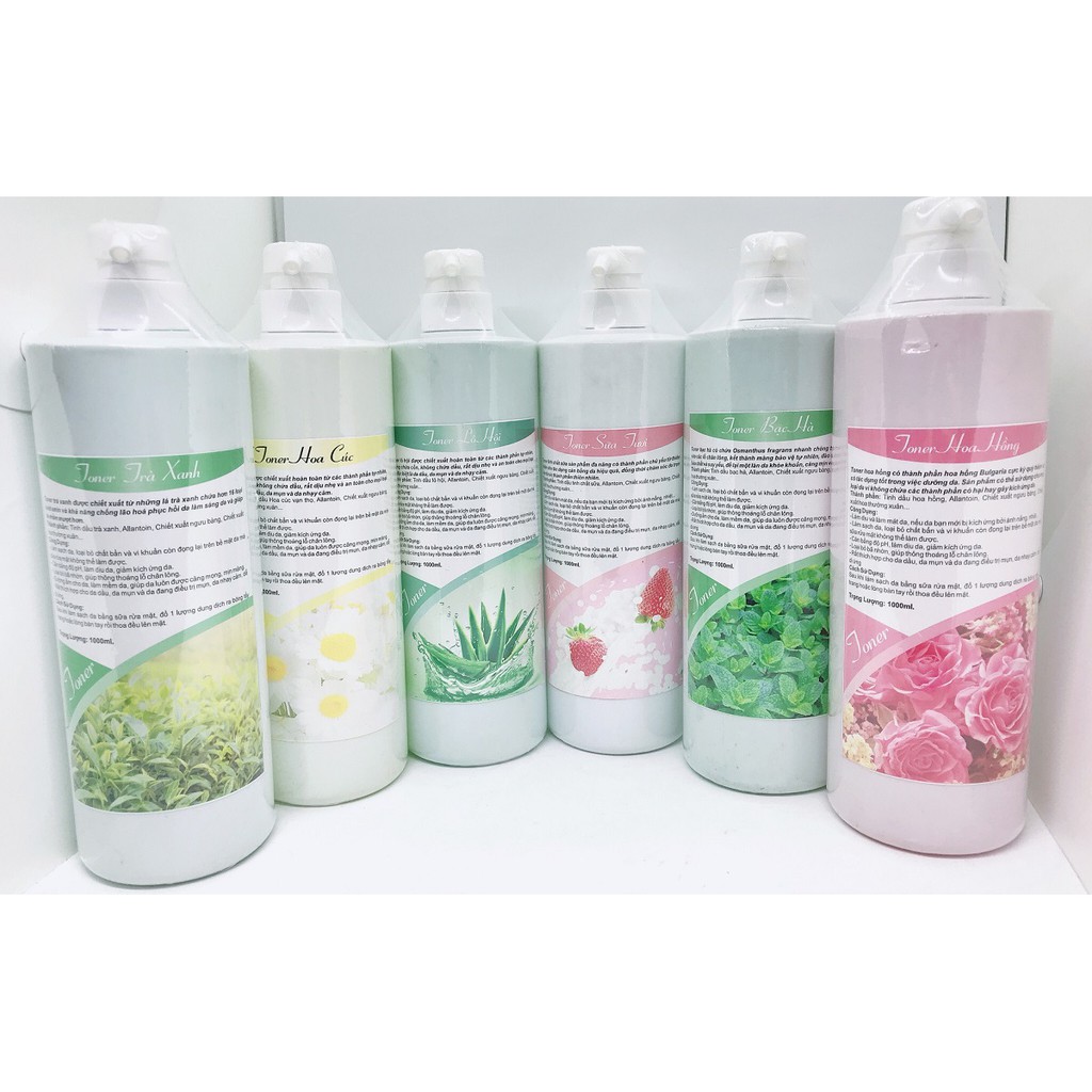 NƯỚC HOA HỒNG CHAI LỚN CHIẾT XUẤT HOA CÚC, HOA HỒNG, LÔ HỘI, SỮA, TRÀ XANH, BẠC HÀ 1000ML