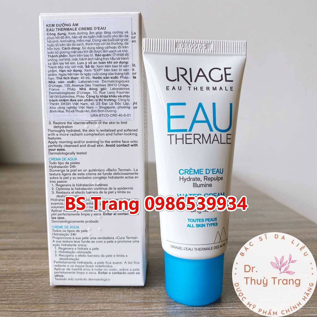 Kem dưỡng ẩm chuyên sâu dạng cream cấp ẩm, giữ nước,phục hồi và tạo màn bảo vệ da URIAGE EAU THERMALE CRÈME D'EAU T 40ML